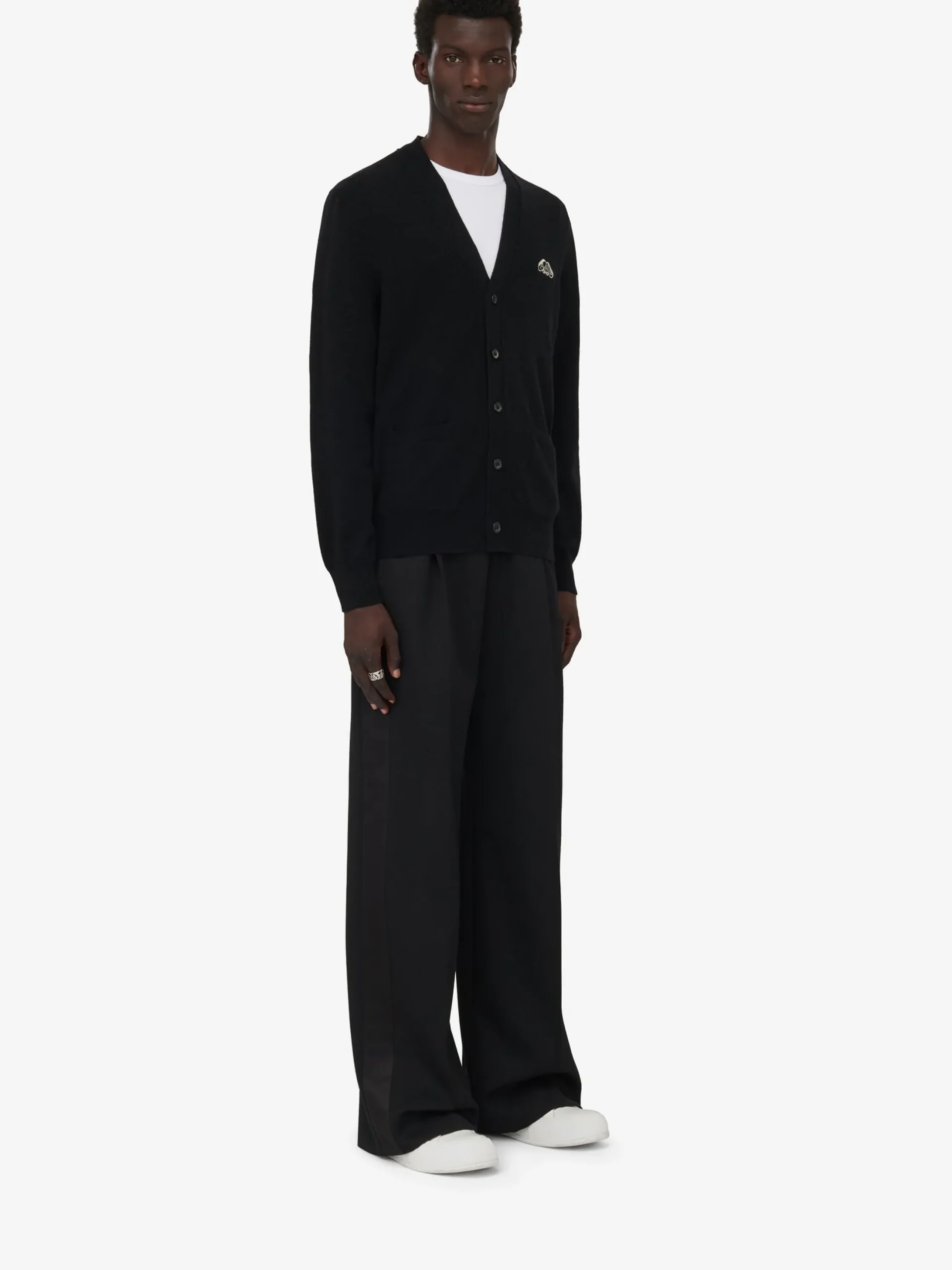 Flash Sale Alexander McQueen Men's Seal Logo Cardigan in Black/Ivory