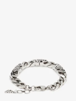 Store Alexander McQueen Men's Seal Logo Chain Bracelet in Antique Silver