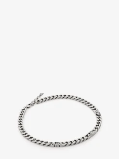Clearance Alexander McQueen Men's Seal Logo Chain Choker in Antique Silver