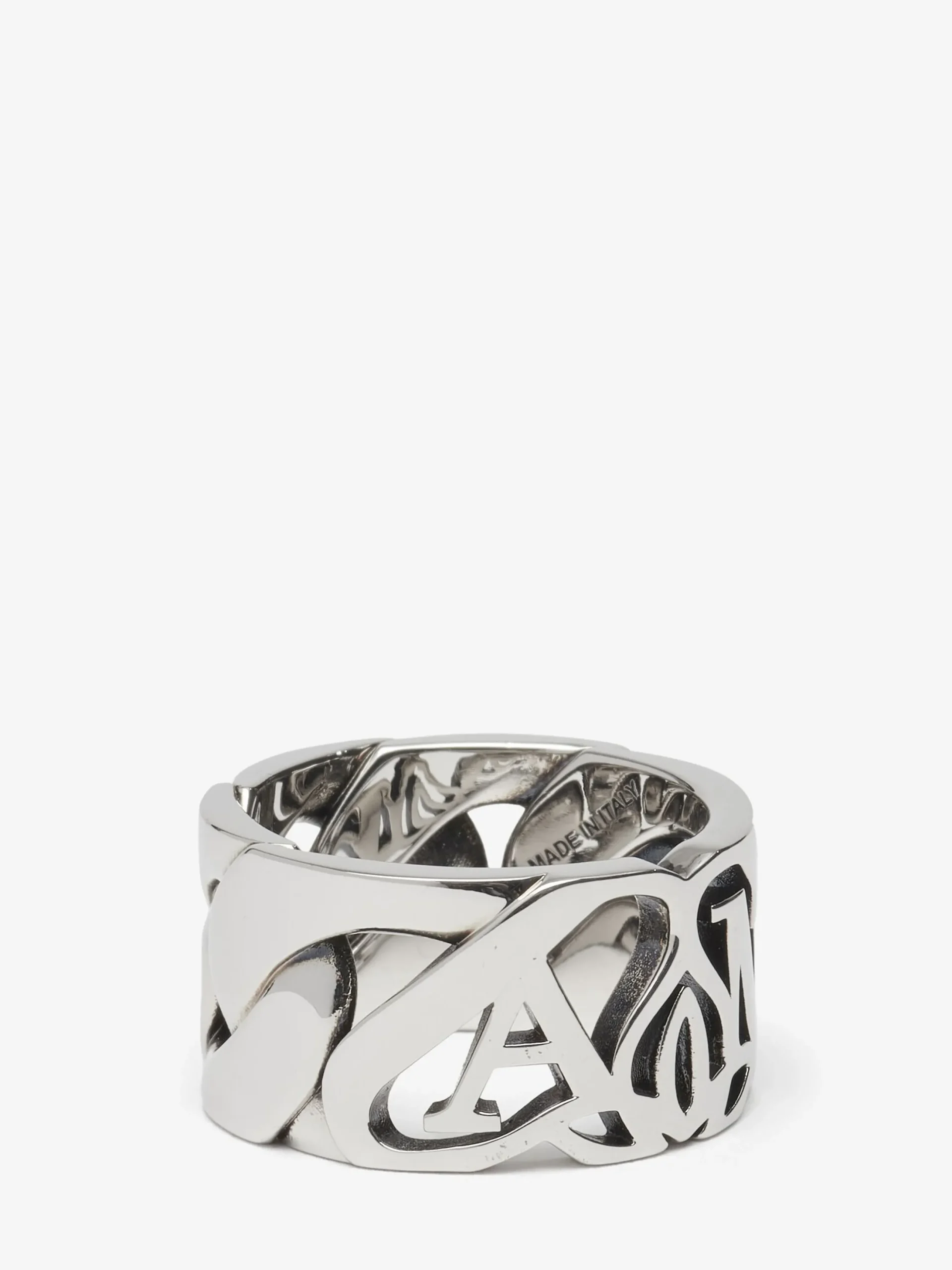 Outlet Alexander McQueen Men's Seal Logo Chain Ring in Antique Silver