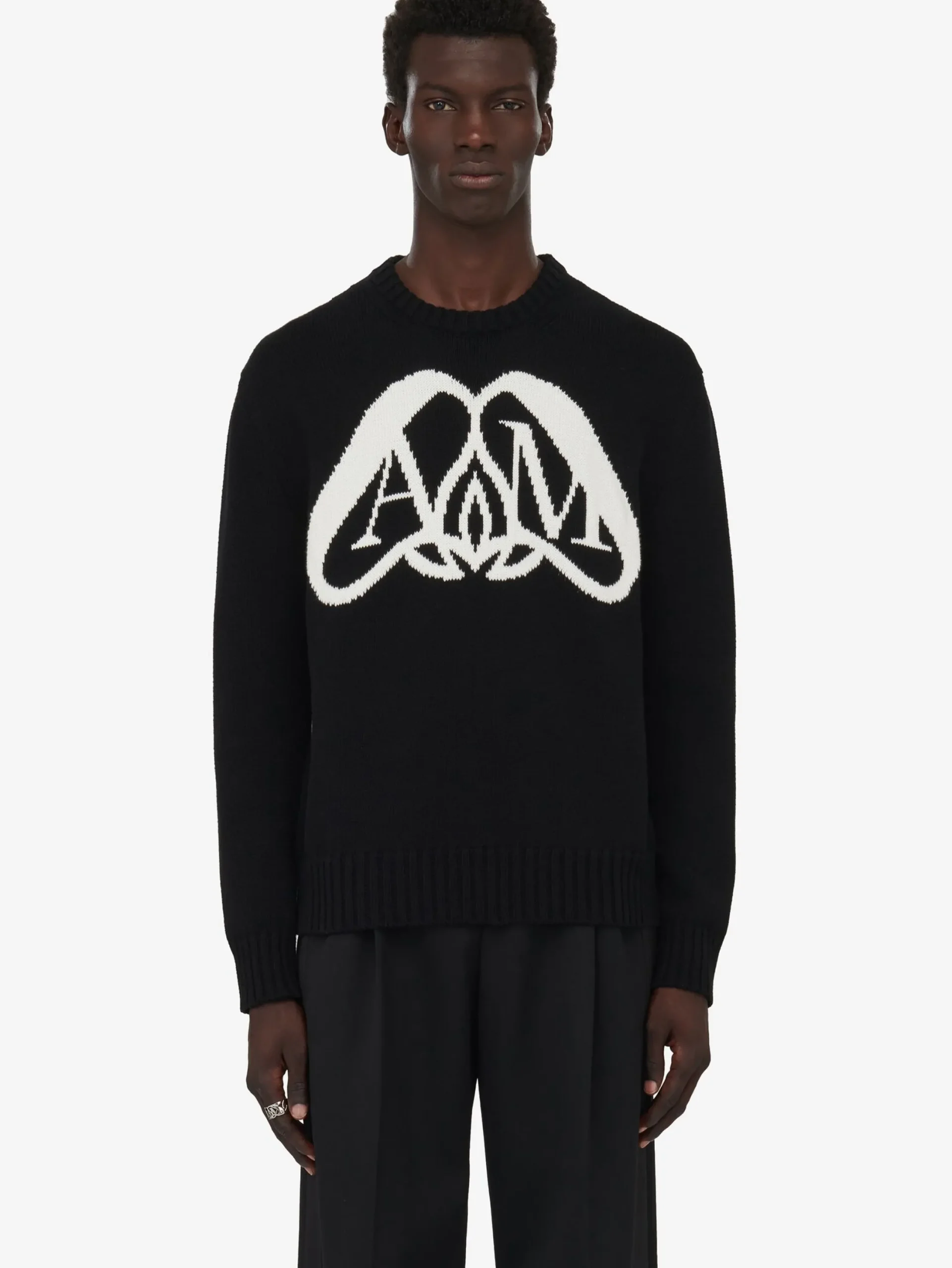 New Alexander McQueen Men's Seal Logo Jumper in Black/Ivory