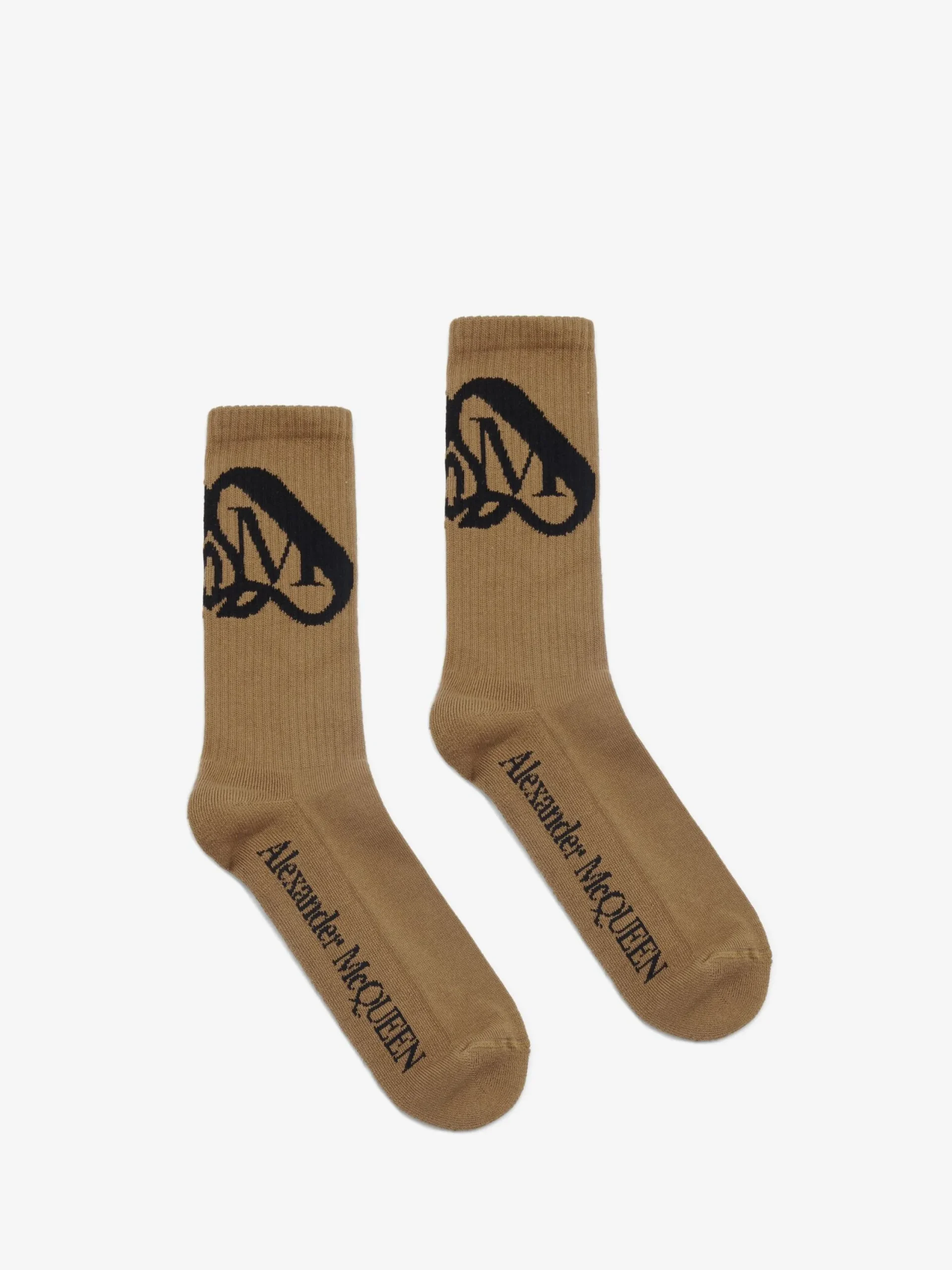 Cheap Alexander McQueen Men's Seal Logo Socks in Beige/Black