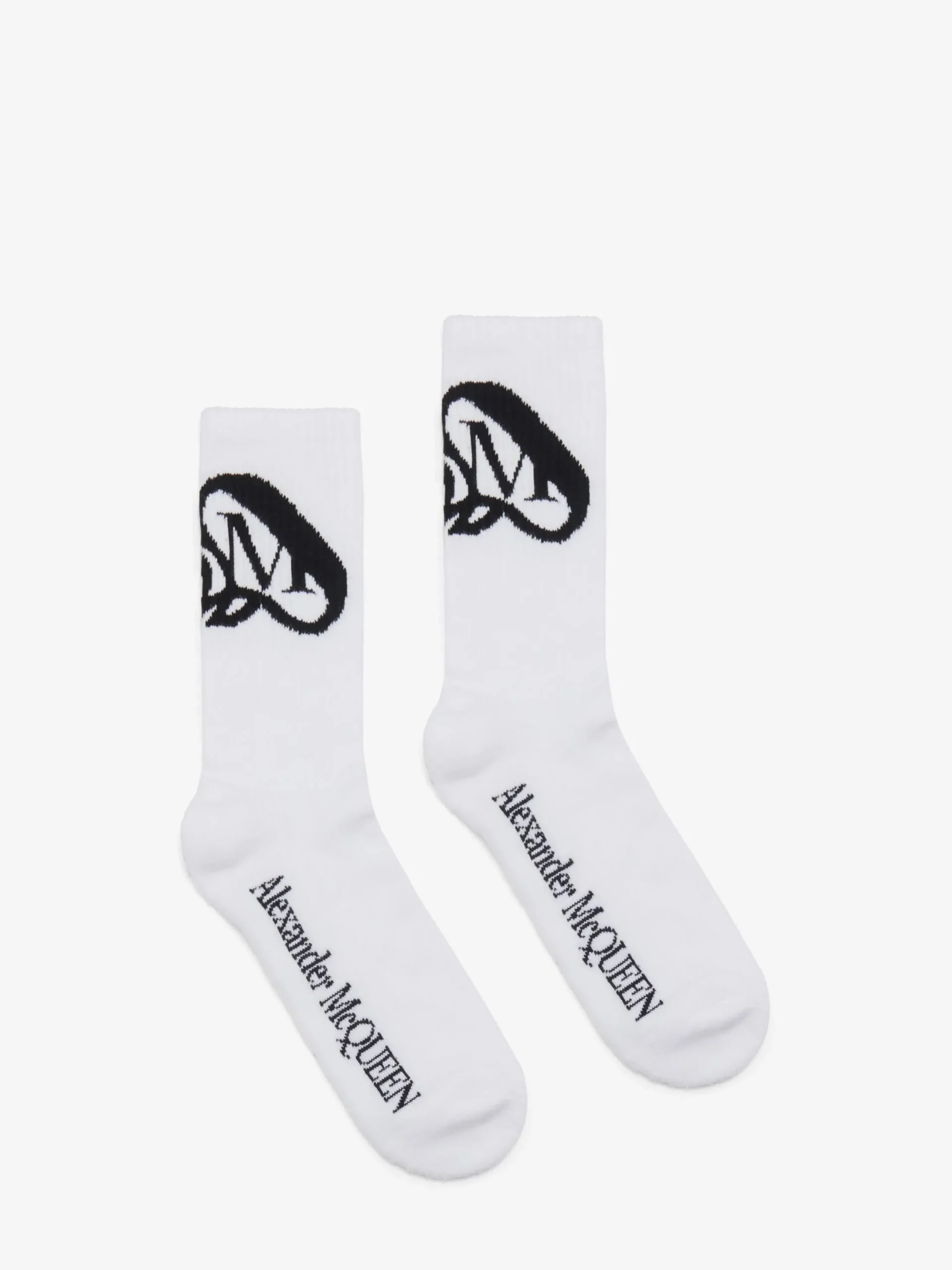 New Alexander McQueen Men's Seal Logo Socks in Ivory/Black