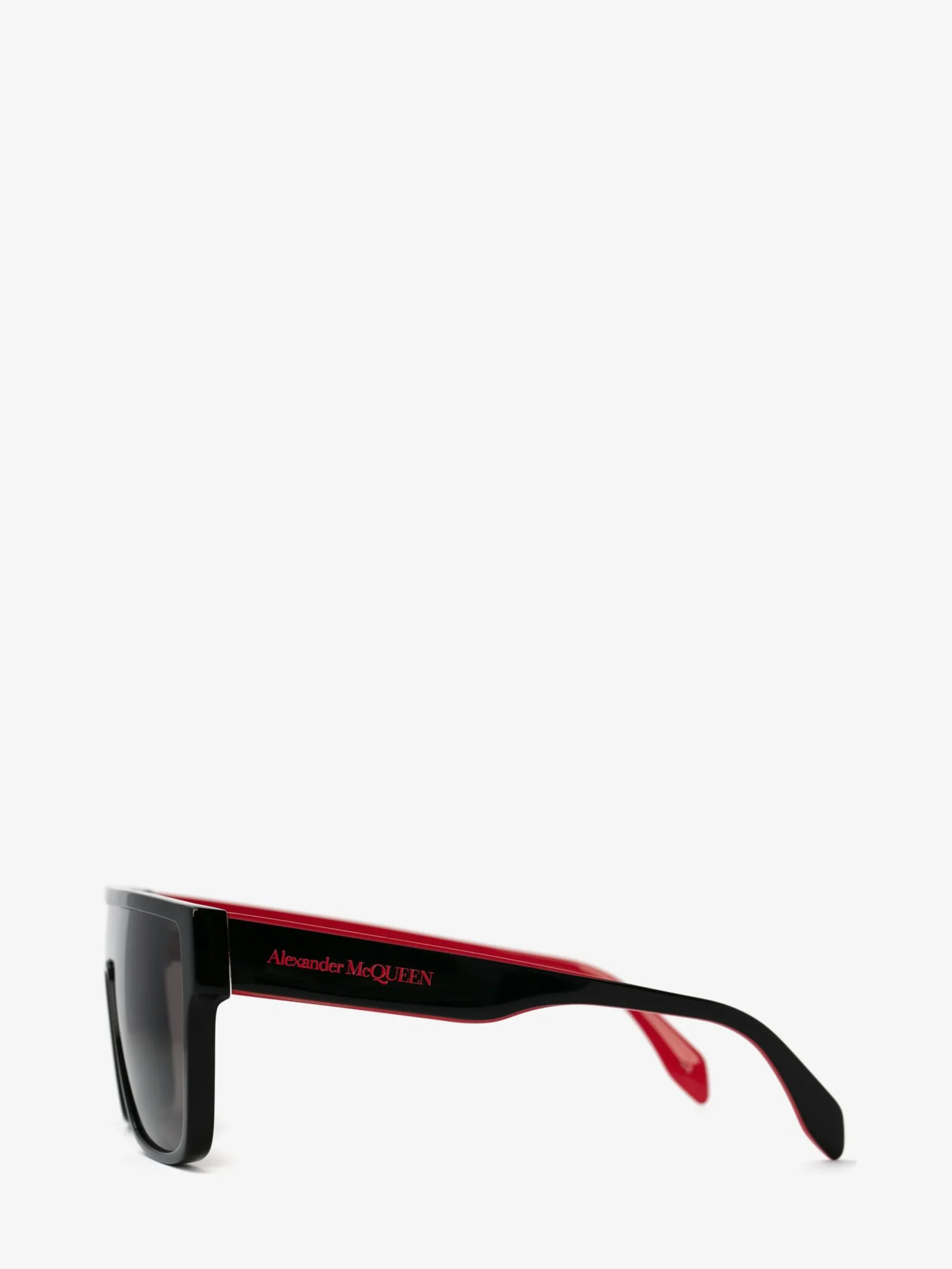Best Alexander McQueen Men's Selvedge Oversized Mask Sunglasses in Black Red