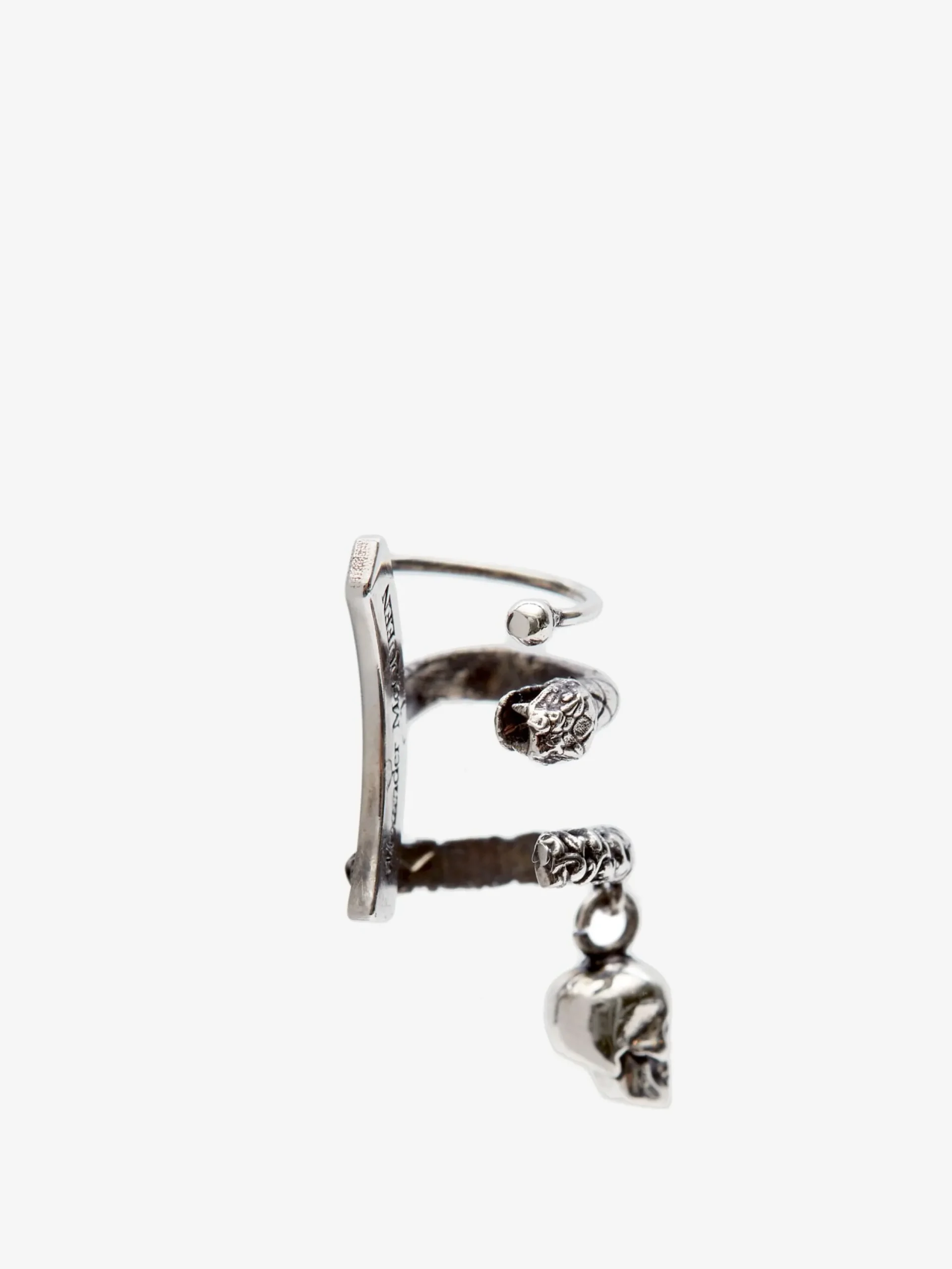 Online Alexander McQueen Men's Skull And Snake Ear Cuff in Antique Silver