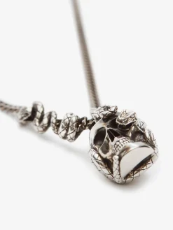 Hot Alexander McQueen Men's Skull And Snake Necklace in Antique Silver