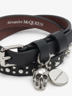 New Alexander McQueen Men's Skull Double Wrap Bracelet in Black