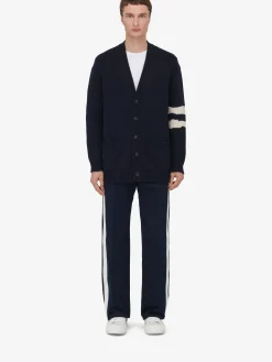 Cheap Alexander McQueen Men's Skull Intarsia Cardigan in Navy/Cream