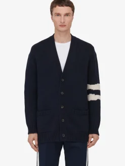 Cheap Alexander McQueen Men's Skull Intarsia Cardigan in Navy/Cream