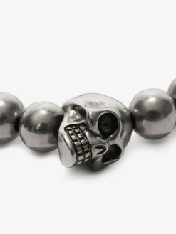 Cheap Alexander McQueen Men's Skull Multibeaded Bracelet in SILVER