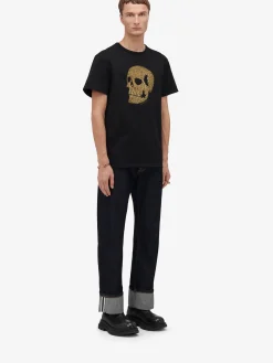 Shop Alexander McQueen Men's Skull T-shirt in Black/ Gold