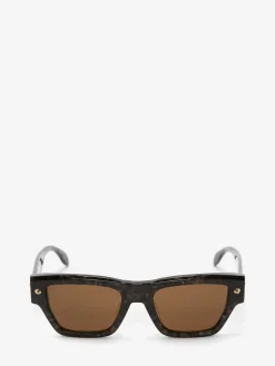 Cheap Alexander McQueen Men's Spike Studs Rectangular Sunglasses in Grey/Brown