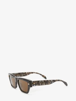 Cheap Alexander McQueen Men's Spike Studs Rectangular Sunglasses in Grey/Brown