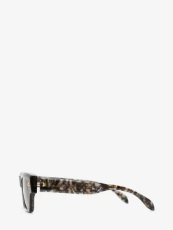 Cheap Alexander McQueen Men's Spike Studs Rectangular Sunglasses in Grey/Brown