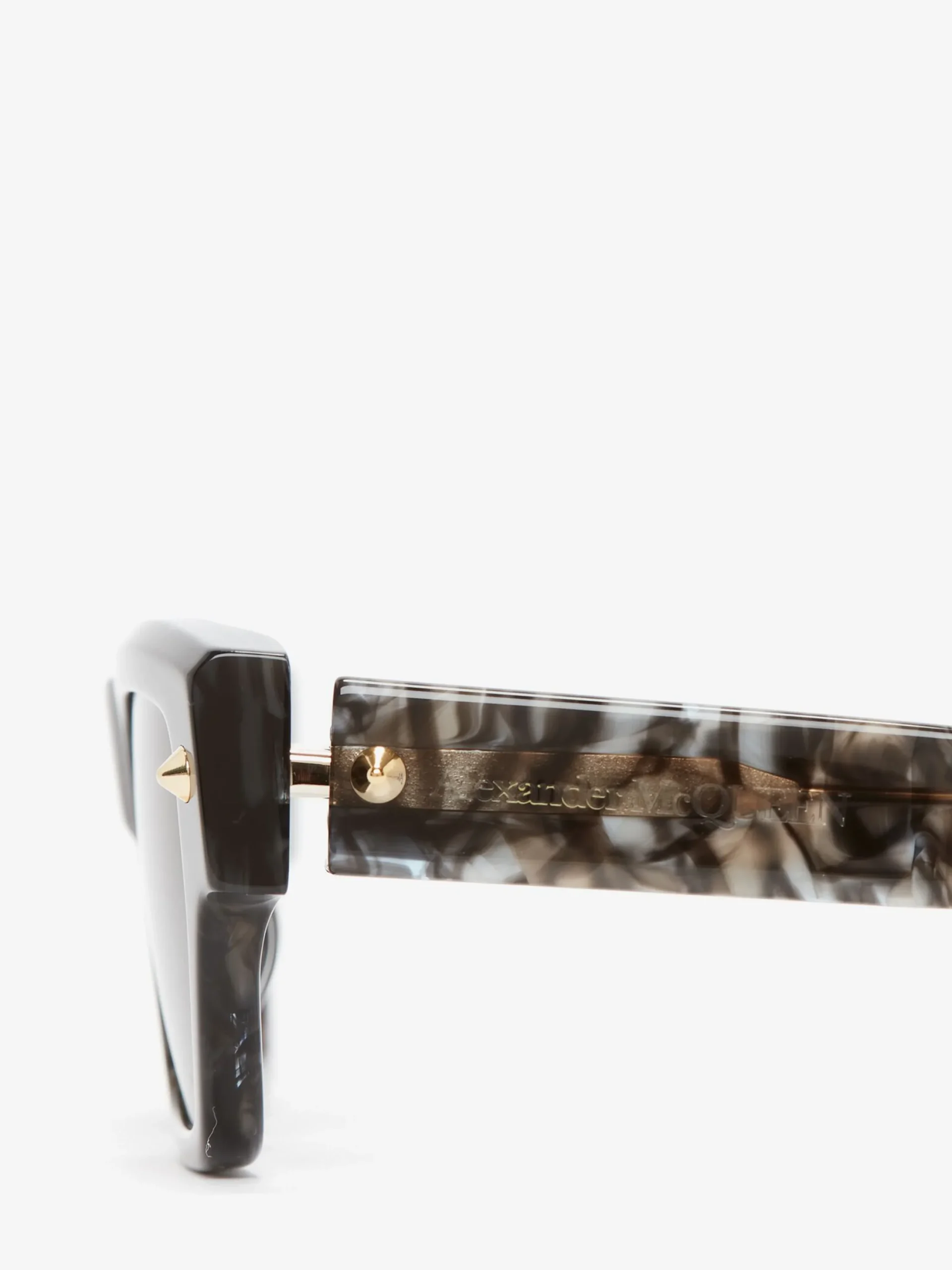 Cheap Alexander McQueen Men's Spike Studs Rectangular Sunglasses in Grey/Brown