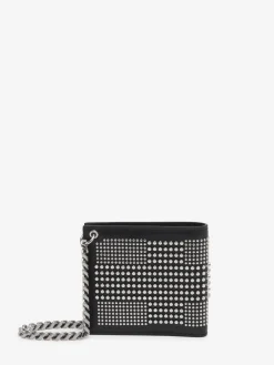 Cheap Alexander McQueen Men's Studded Billfold Wallet With Chain in Black