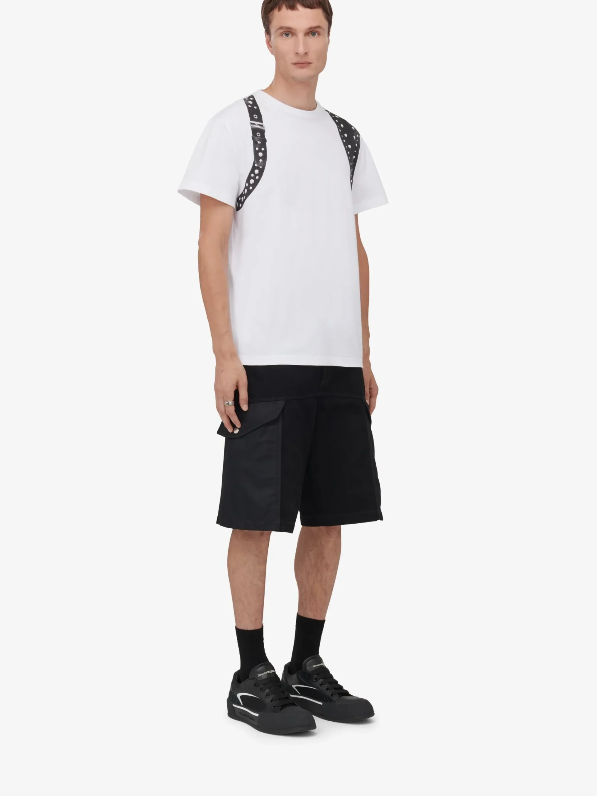 Shop Alexander McQueen Men's Studded Harness T-shirt in White/Black