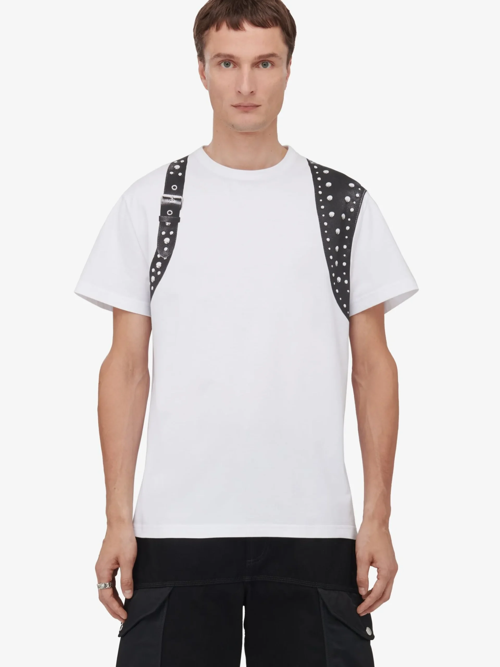 Shop Alexander McQueen Men's Studded Harness T-shirt in White/Black