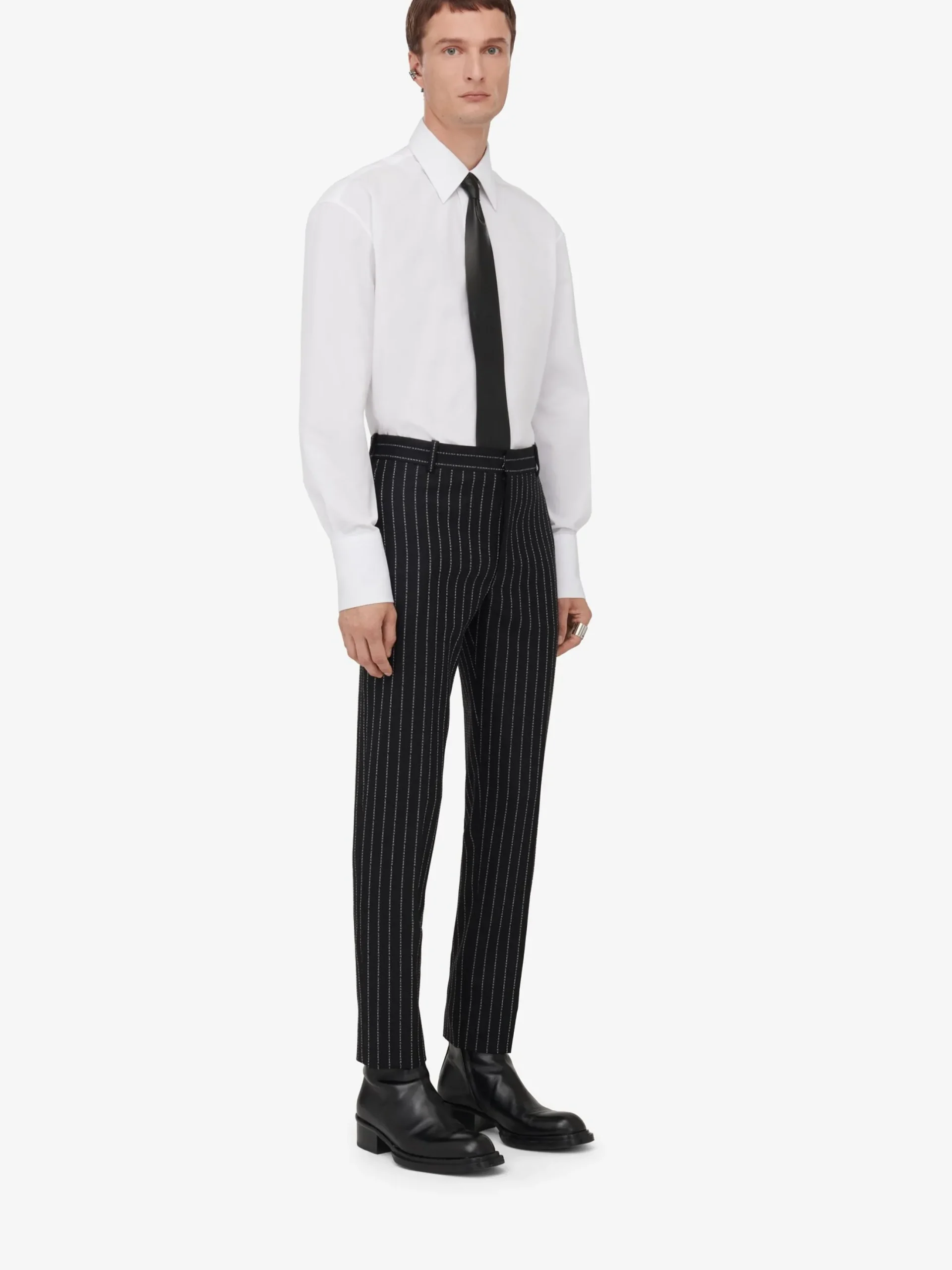 Shop Alexander McQueen Men's Tailored Cigarette Trousers in Black/White