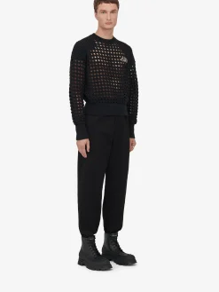 New Alexander McQueen Men's Textured Mesh Jumper in Black/Crystal