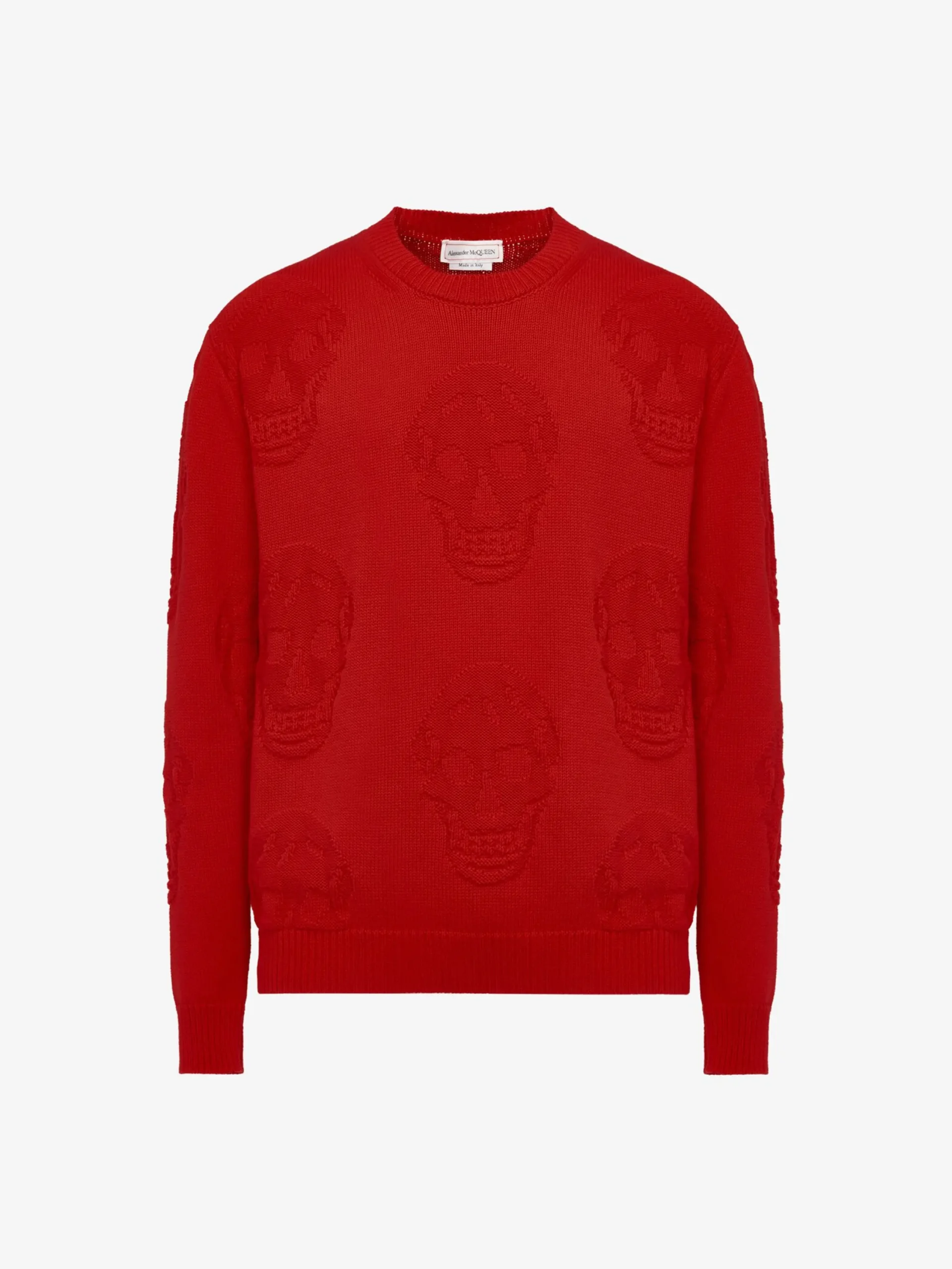Online Alexander McQueen Men's Textured Skull Jumper in Scarlet