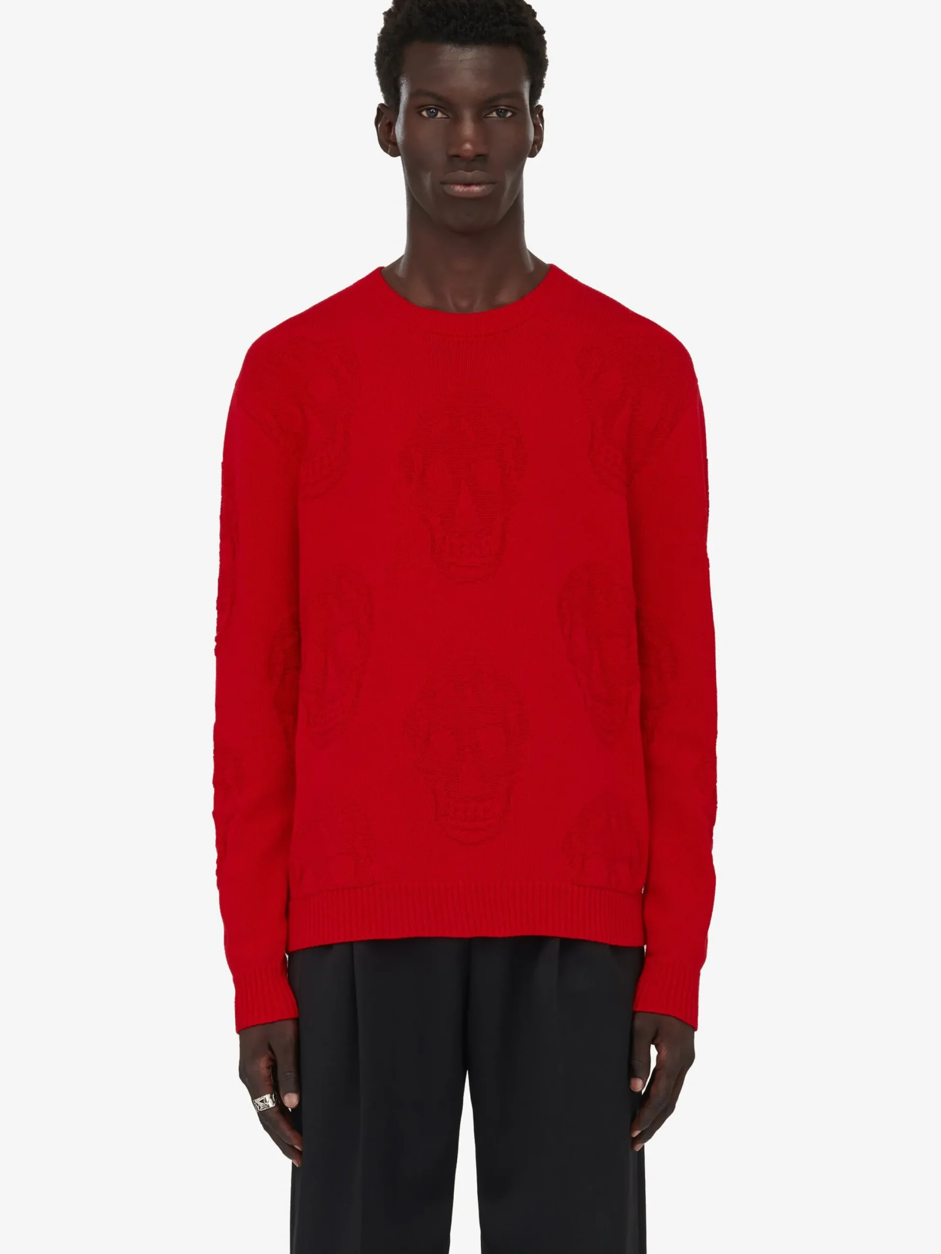 Online Alexander McQueen Men's Textured Skull Jumper in Scarlet