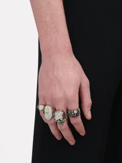 Discount Alexander McQueen Men's The Faceted Stone Ring in Antique silver