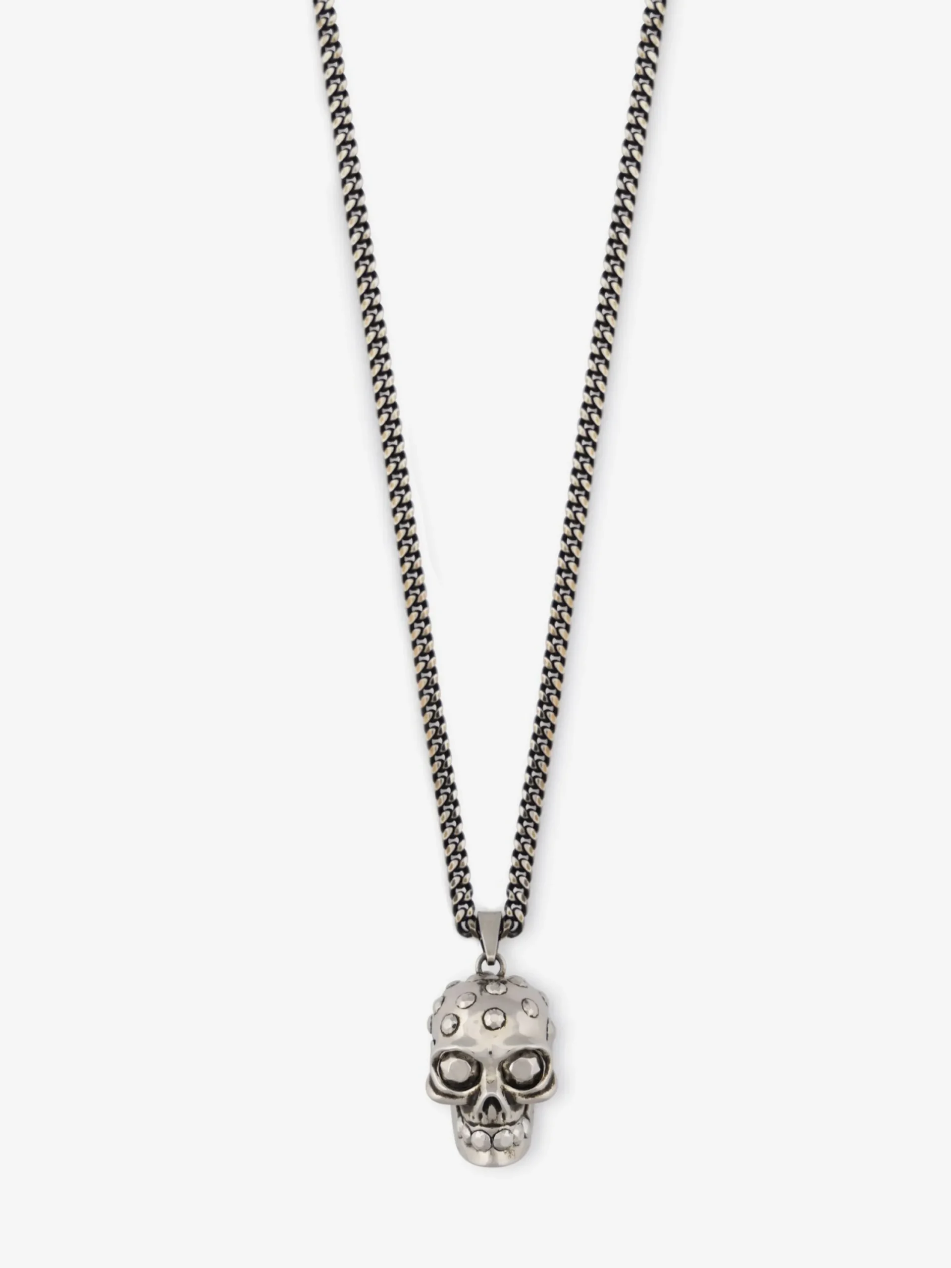 Store Alexander McQueen Men's The Knuckle Skull Necklace in Antique silver