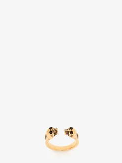 Sale Alexander McQueen Men's Twin Skull Ring in Antique Gold