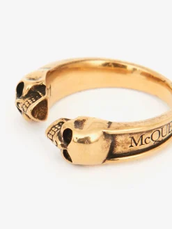 Sale Alexander McQueen Men's Twin Skull Ring in Antique Gold
