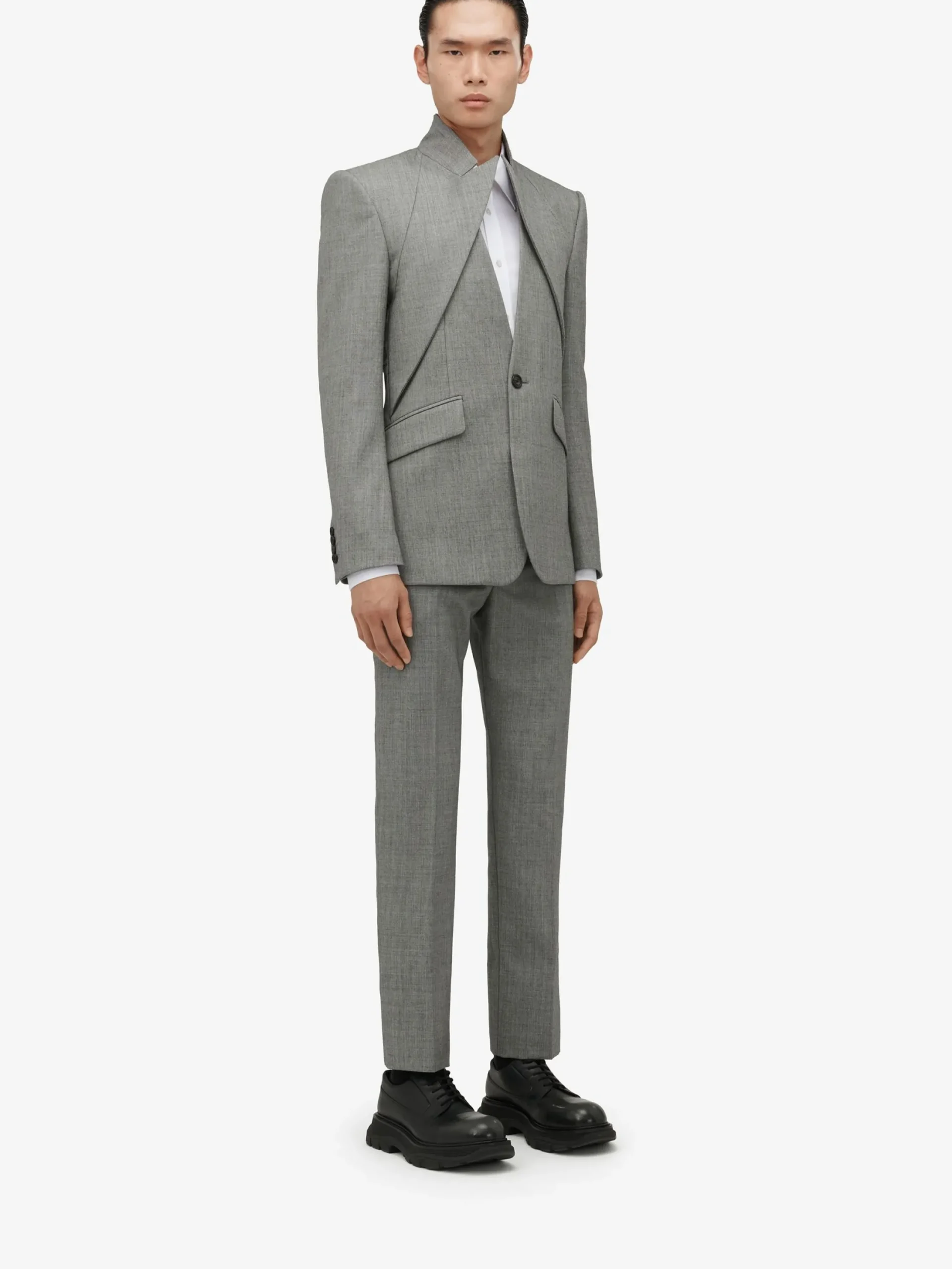 Online Alexander McQueen Men's Twisted Lapel Single-breasted Jacket in Shark Grey