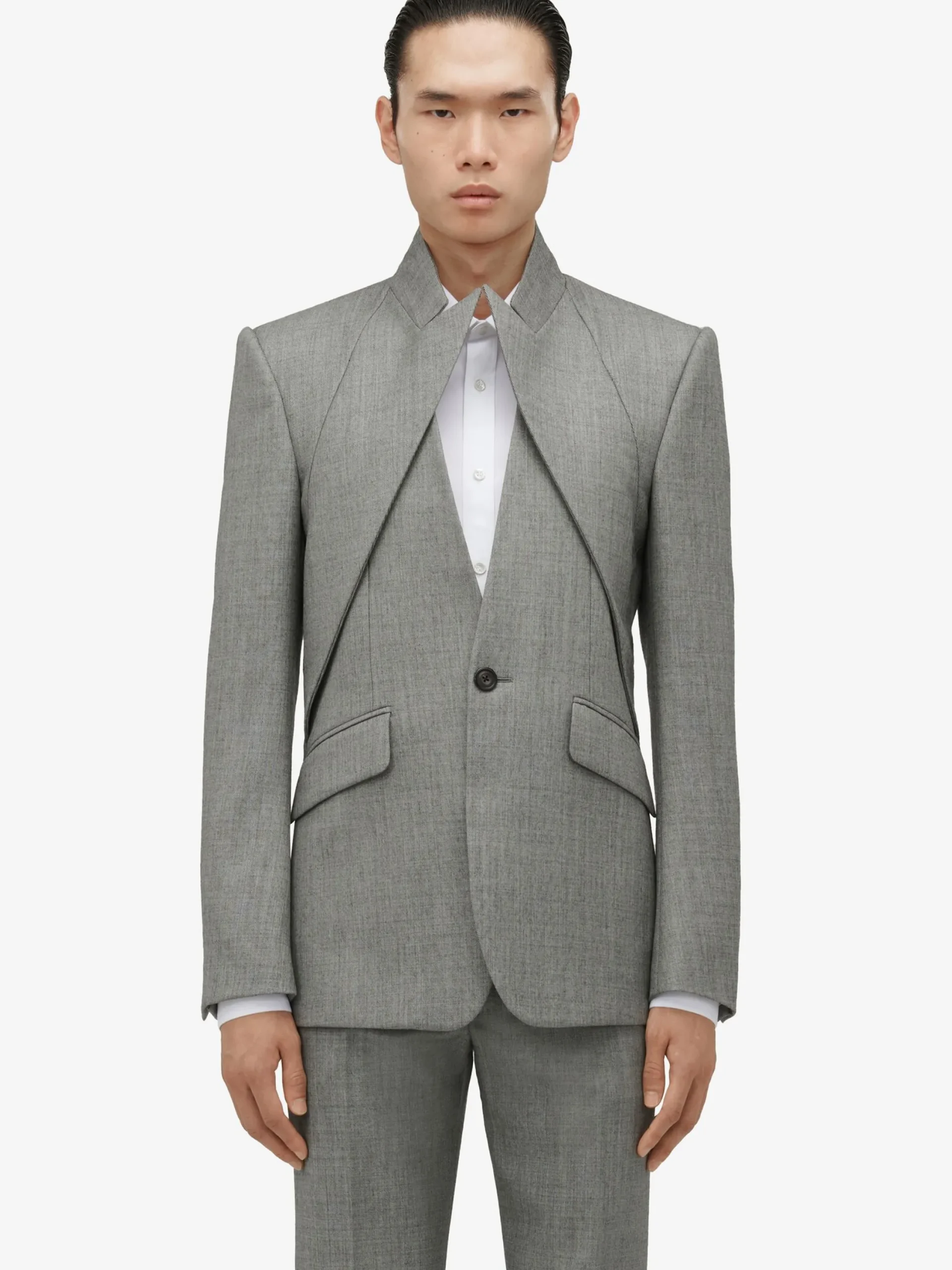 Online Alexander McQueen Men's Twisted Lapel Single-breasted Jacket in Shark Grey