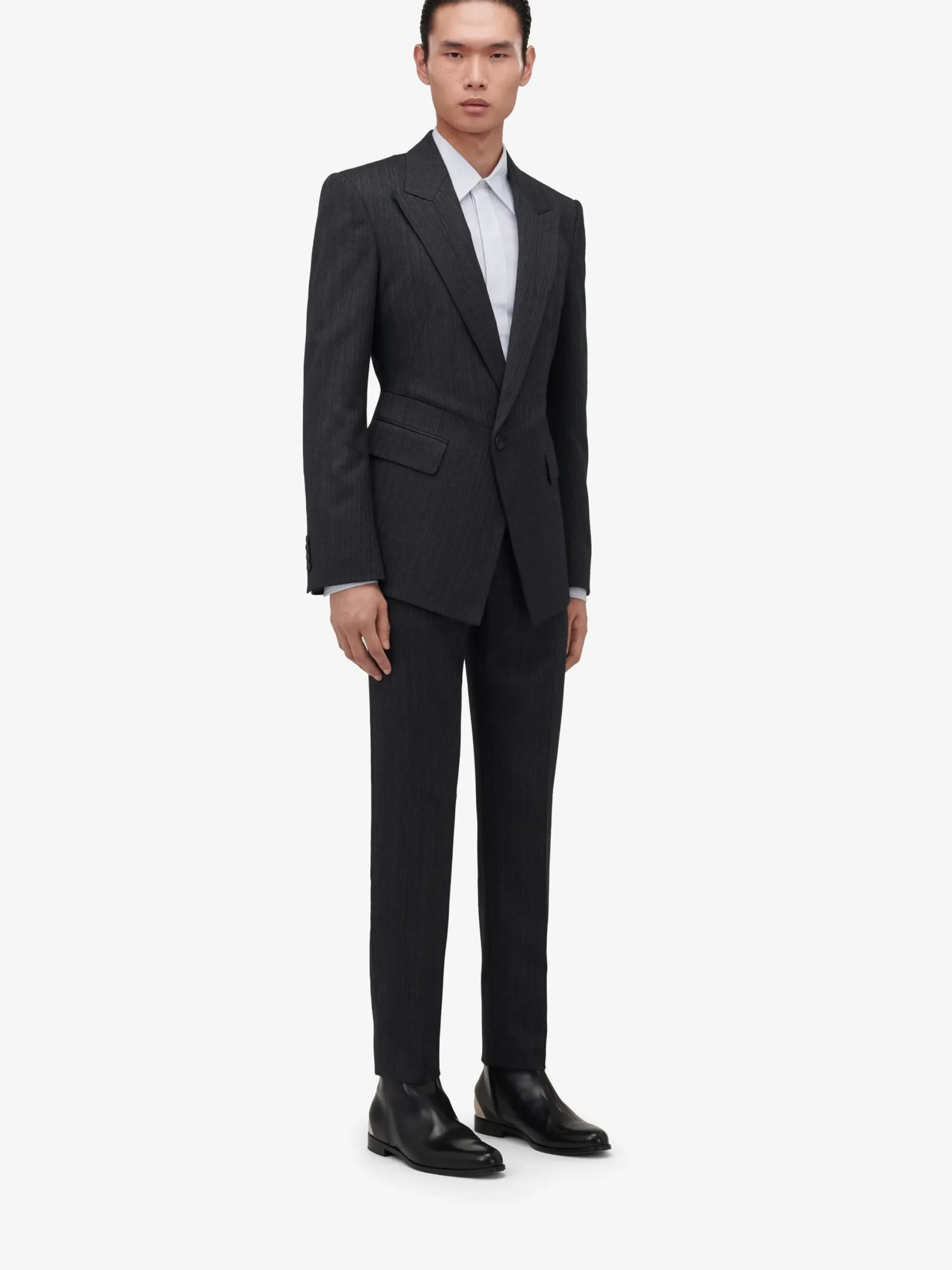 Shop Alexander McQueen Men's Twisted Waist Single-breasted Jacket in Charcoal