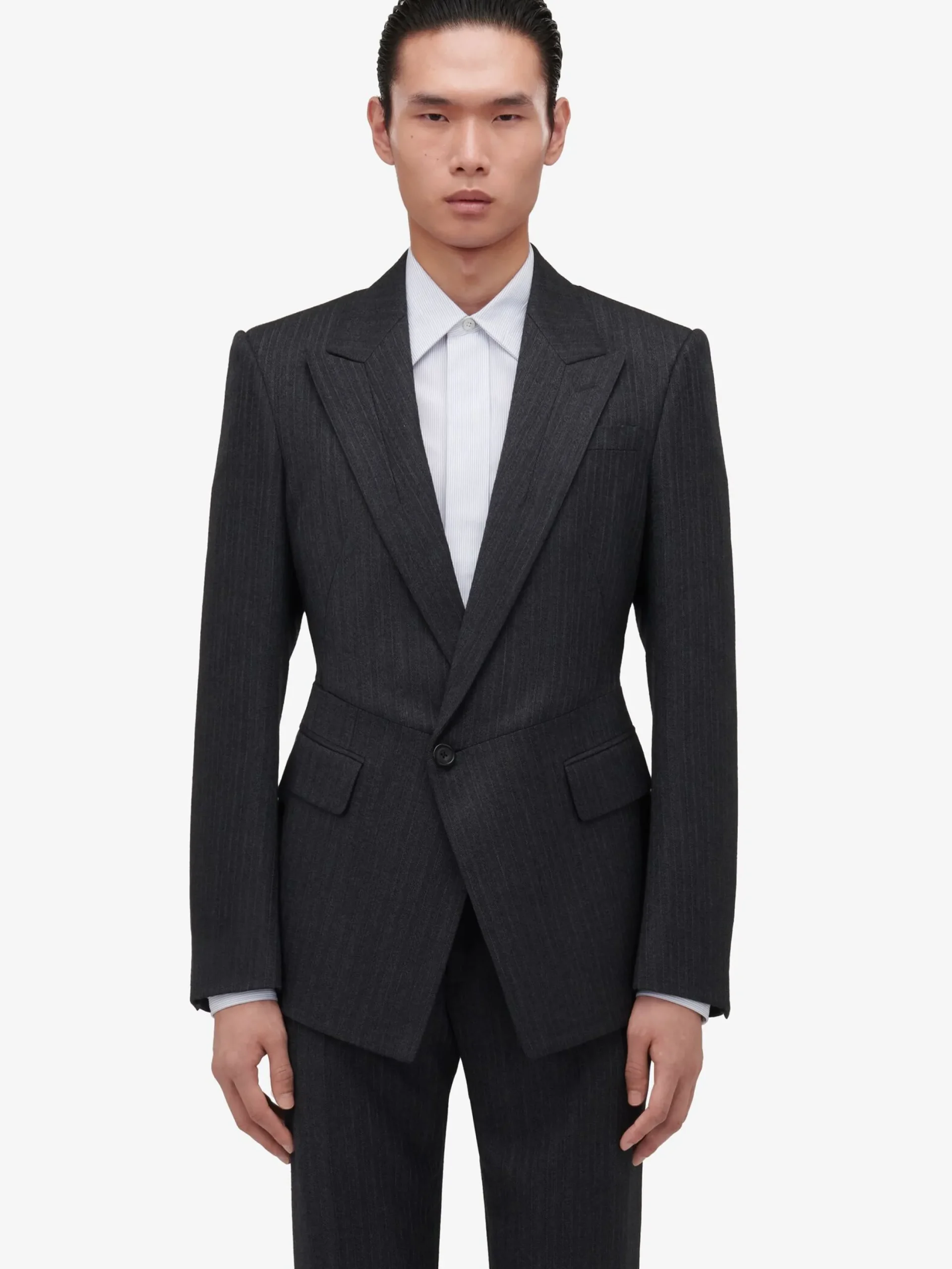 Shop Alexander McQueen Men's Twisted Waist Single-breasted Jacket in Charcoal