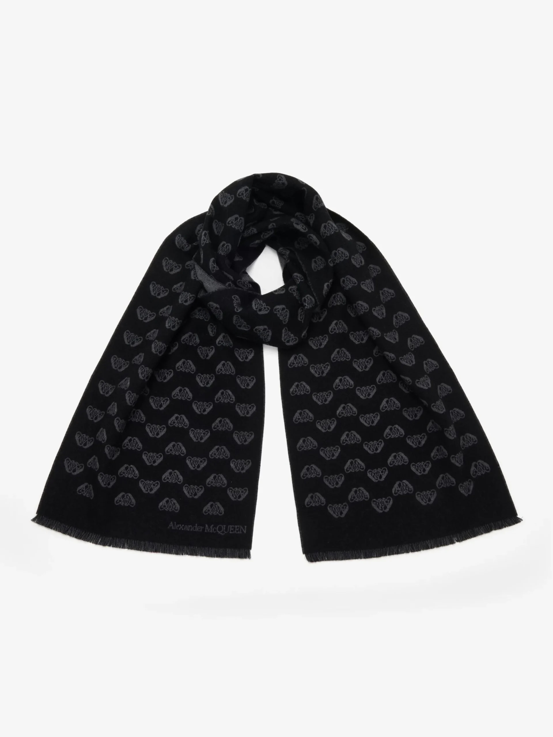 Cheap Alexander McQueen Men's Up-and-down Seal Logo Scarf in Black/Dark Grey