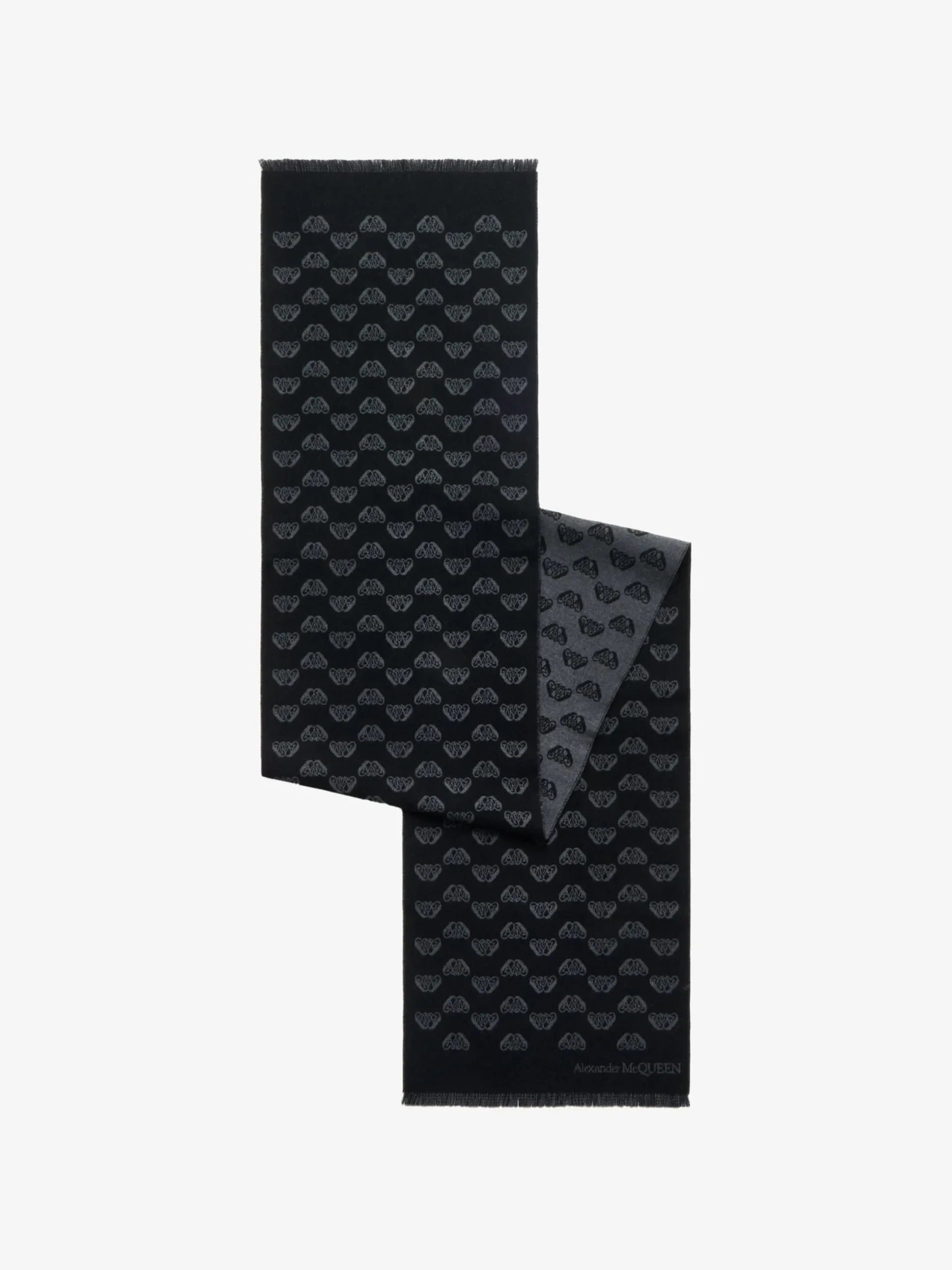 Cheap Alexander McQueen Men's Up-and-down Seal Logo Scarf in Black/Dark Grey