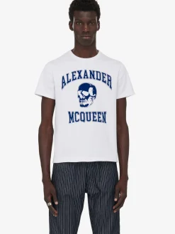 Online Alexander McQueen Men's Varsity T-shirt in White/Ivory