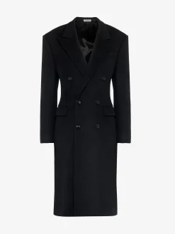 Hot Alexander McQueen Men's Wide Shoulder Fitted Coat in Black