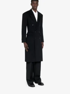 Hot Alexander McQueen Men's Wide Shoulder Fitted Coat in Black
