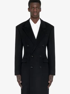 Hot Alexander McQueen Men's Wide Shoulder Fitted Coat in Black