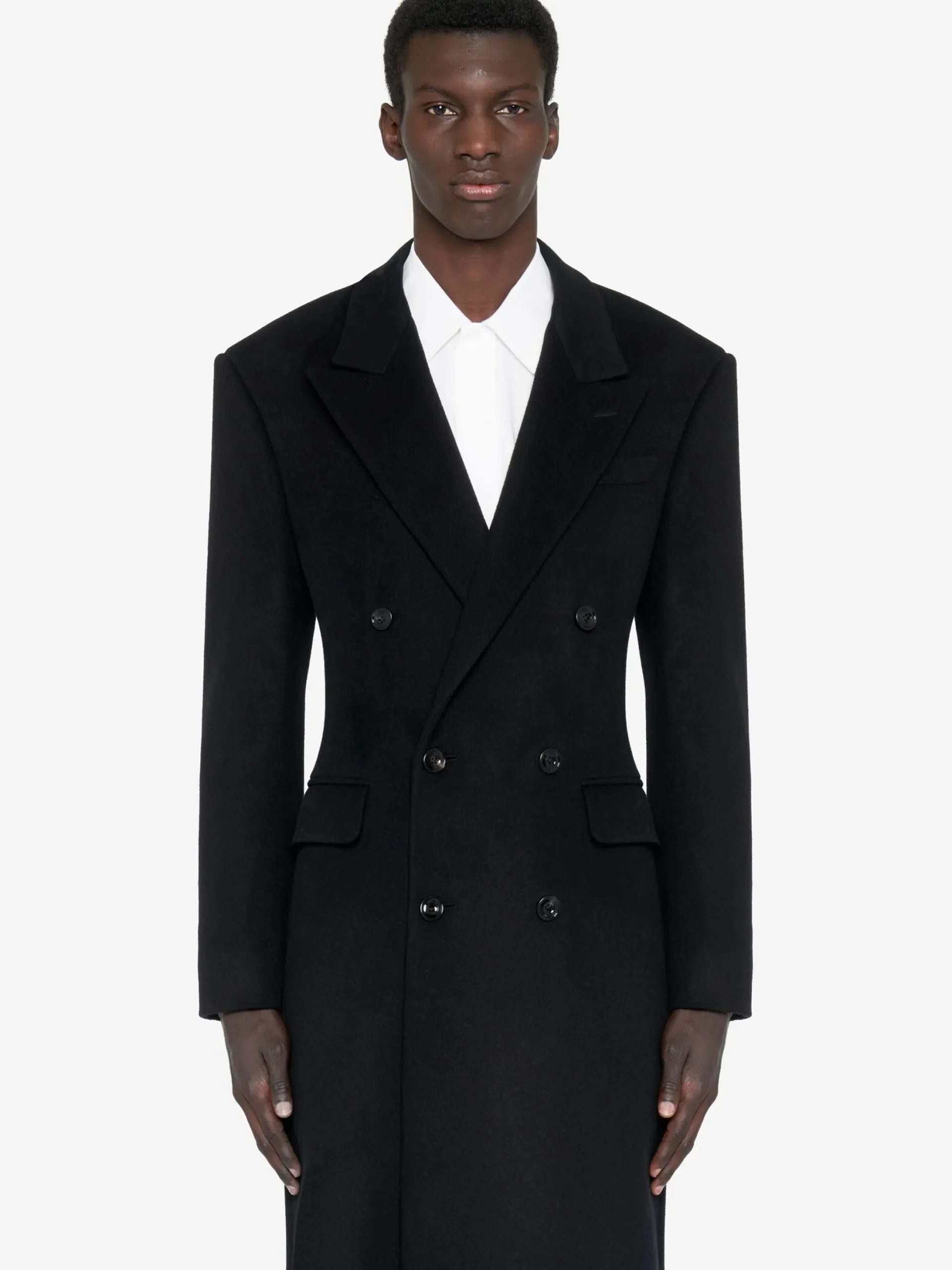 Hot Alexander McQueen Men's Wide Shoulder Fitted Coat in Black