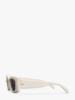 Hot Alexander McQueen Spike Studs Rectangular Sunglasses in Ivory/Smoke