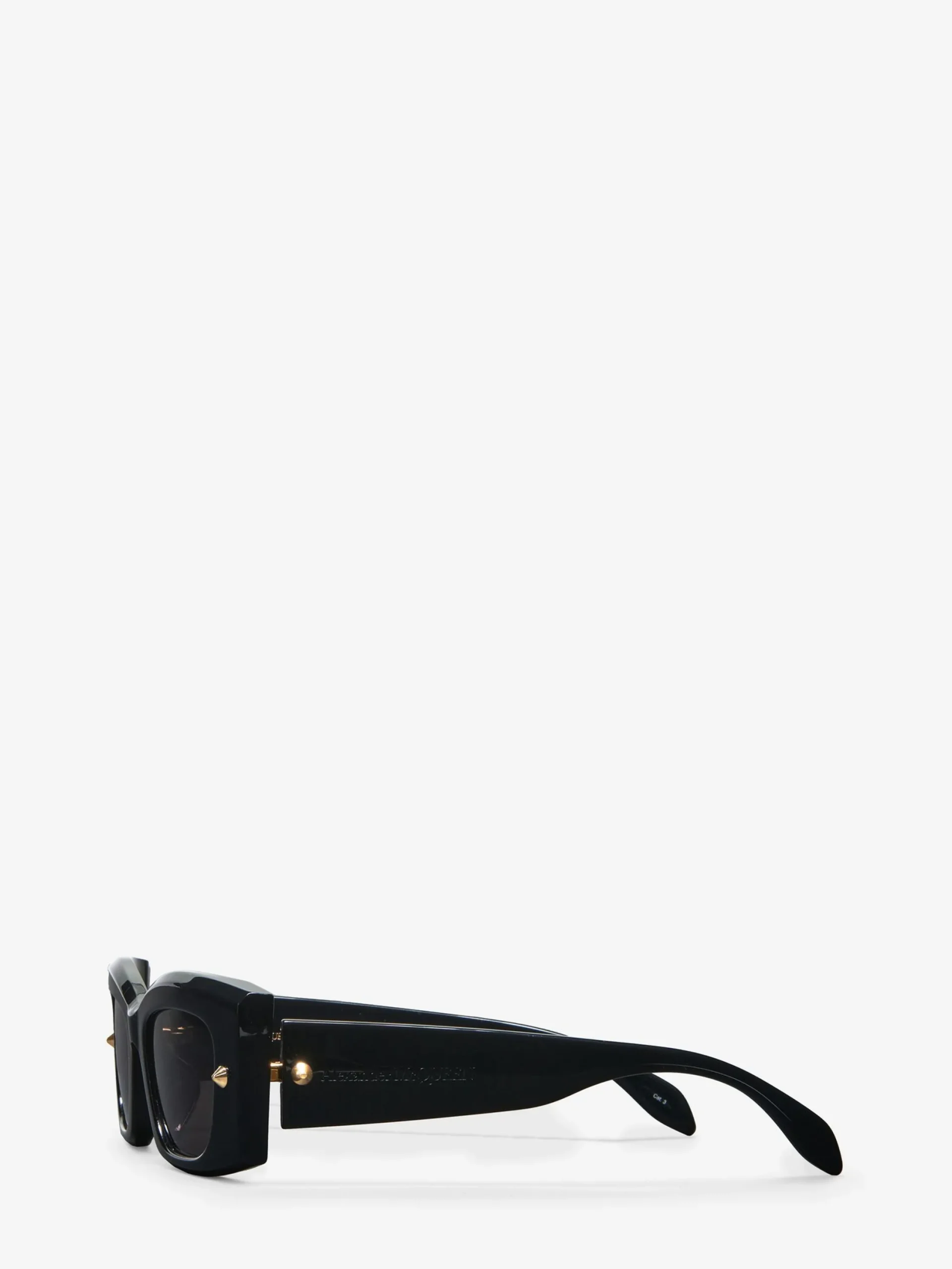 Shop Alexander McQueen Spike Studs Rectangular Sunglasses in Black/Smoke