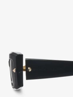 Shop Alexander McQueen Spike Studs Rectangular Sunglasses in Black/Smoke