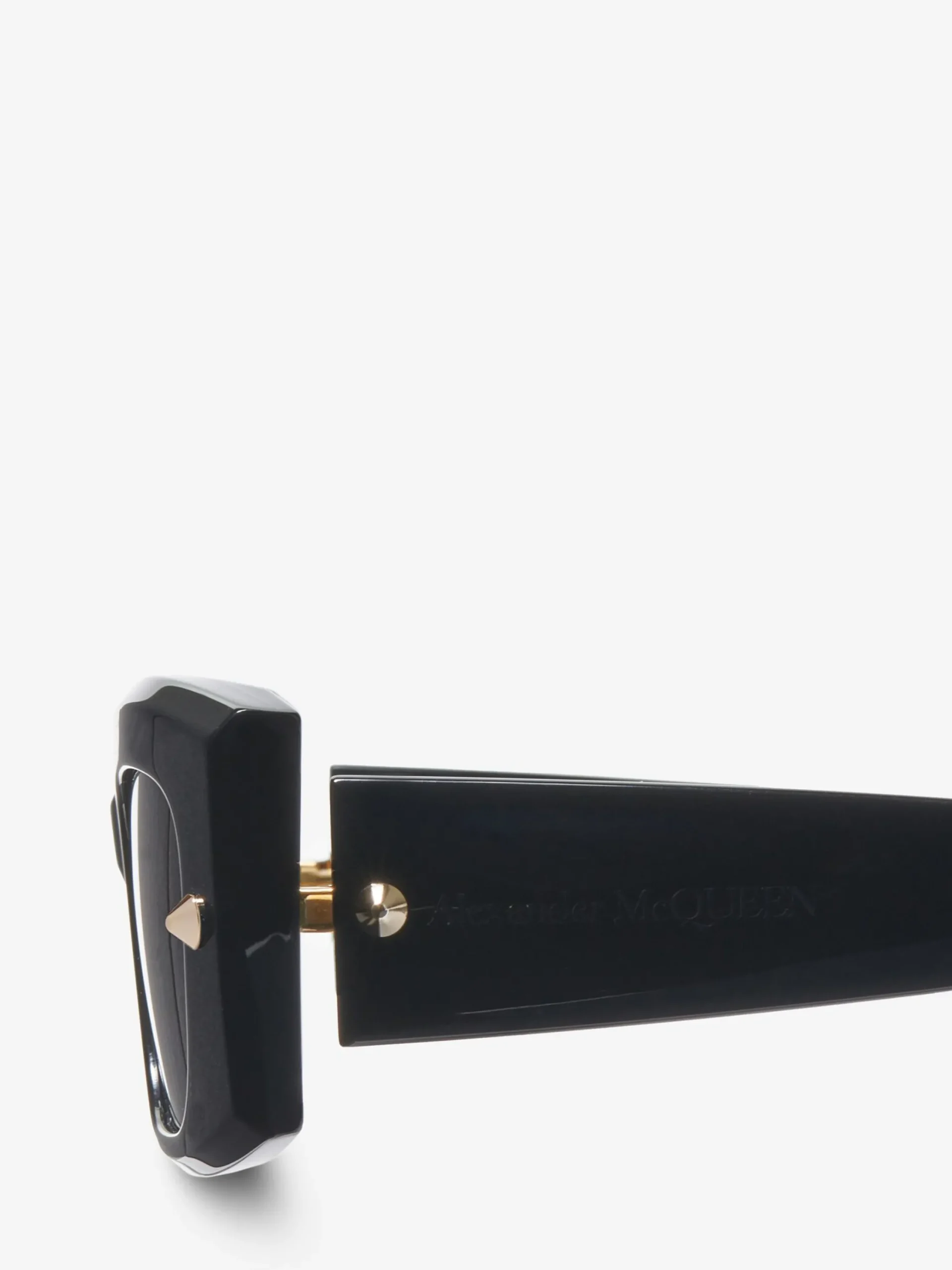 Shop Alexander McQueen Spike Studs Rectangular Sunglasses in Black/Smoke