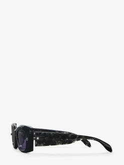 Fashion Alexander McQueen Spike Studs Rectangular Sunglasses in Havana/Violet