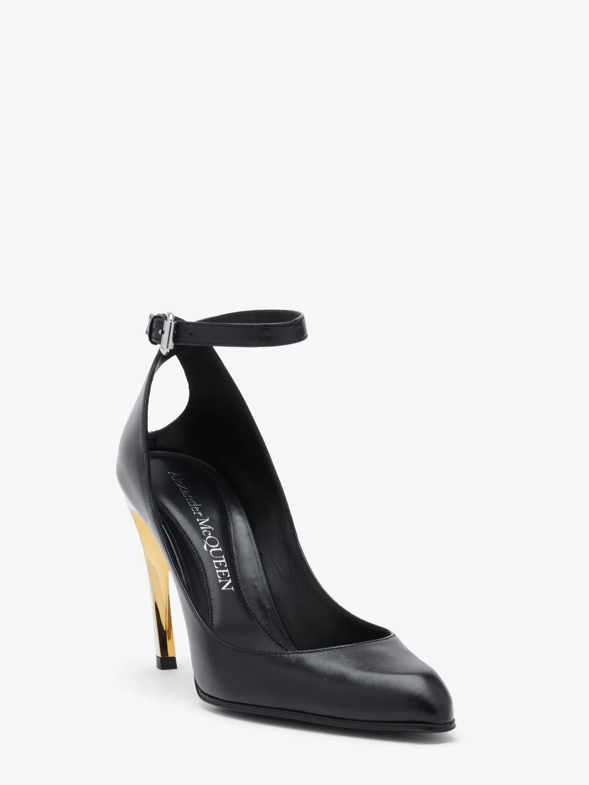 Best Alexander McQueen Women's Armadillo Ankle Strap Pump in Black/Silver/Gold