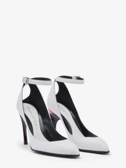 Online Alexander McQueen Women's Armadillo Ankle Strap Pump in Ivory/Black/Lust Red