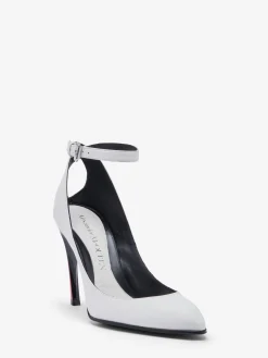 Online Alexander McQueen Women's Armadillo Ankle Strap Pump in Ivory/Black/Lust Red