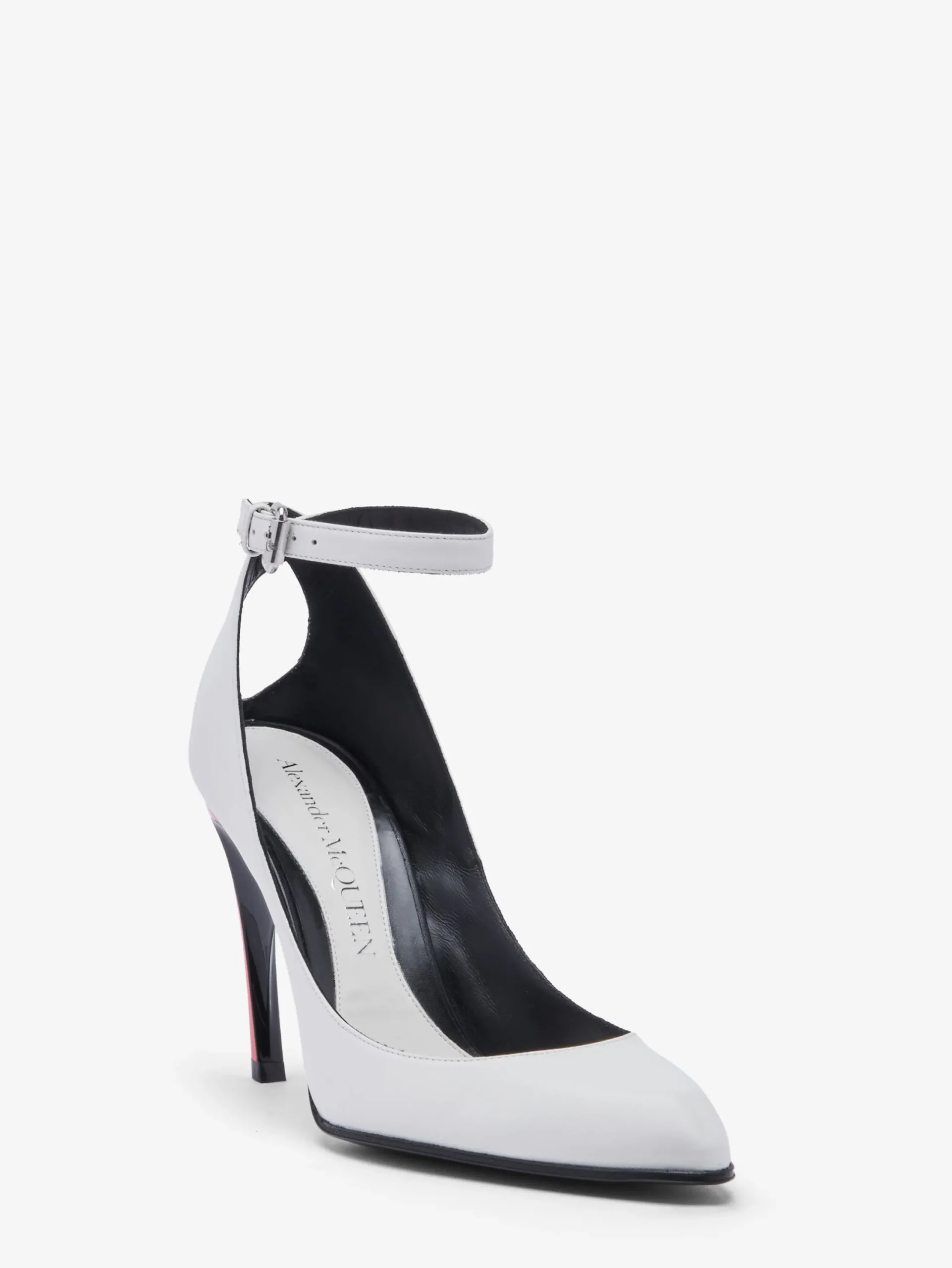 Online Alexander McQueen Women's Armadillo Ankle Strap Pump in Ivory/Black/Lust Red